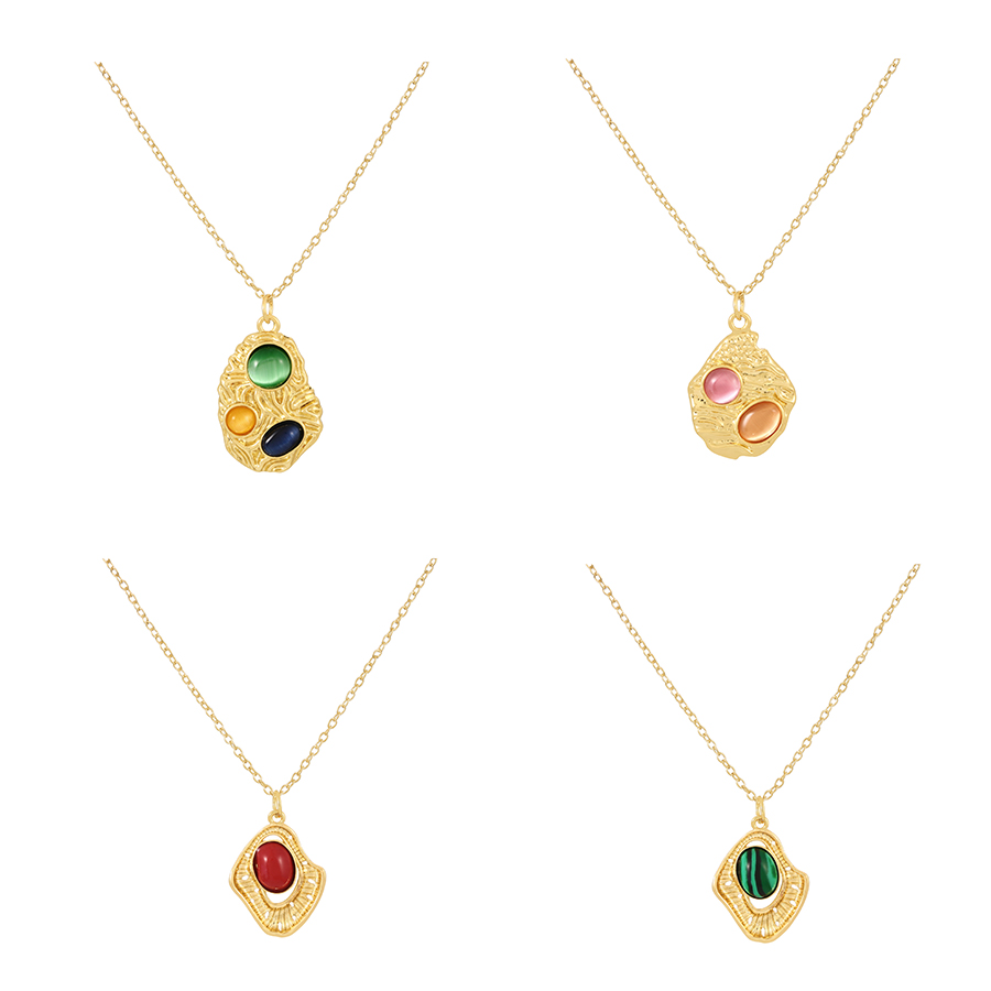 Fashion Green Copper Geometric Natural Stone Pendant Necklace,Necklaces