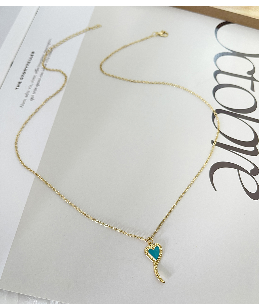 Fashion Gold-2 Bronze Zircon Drip Oil Love Pendant Necklace,Necklaces
