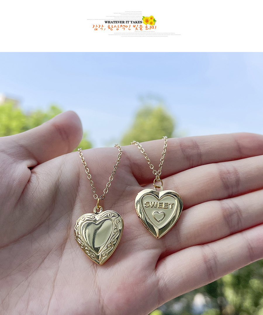 Fashion Gold Brass Heart Letter Flap Open Pendant Necklace,Necklaces