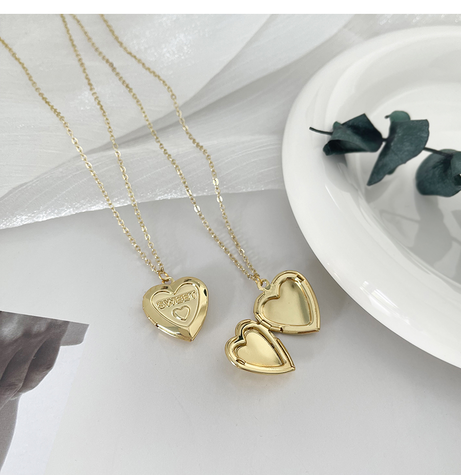 Fashion Gold-2 Brass Heart Flap Open Pendant Necklace,Necklaces