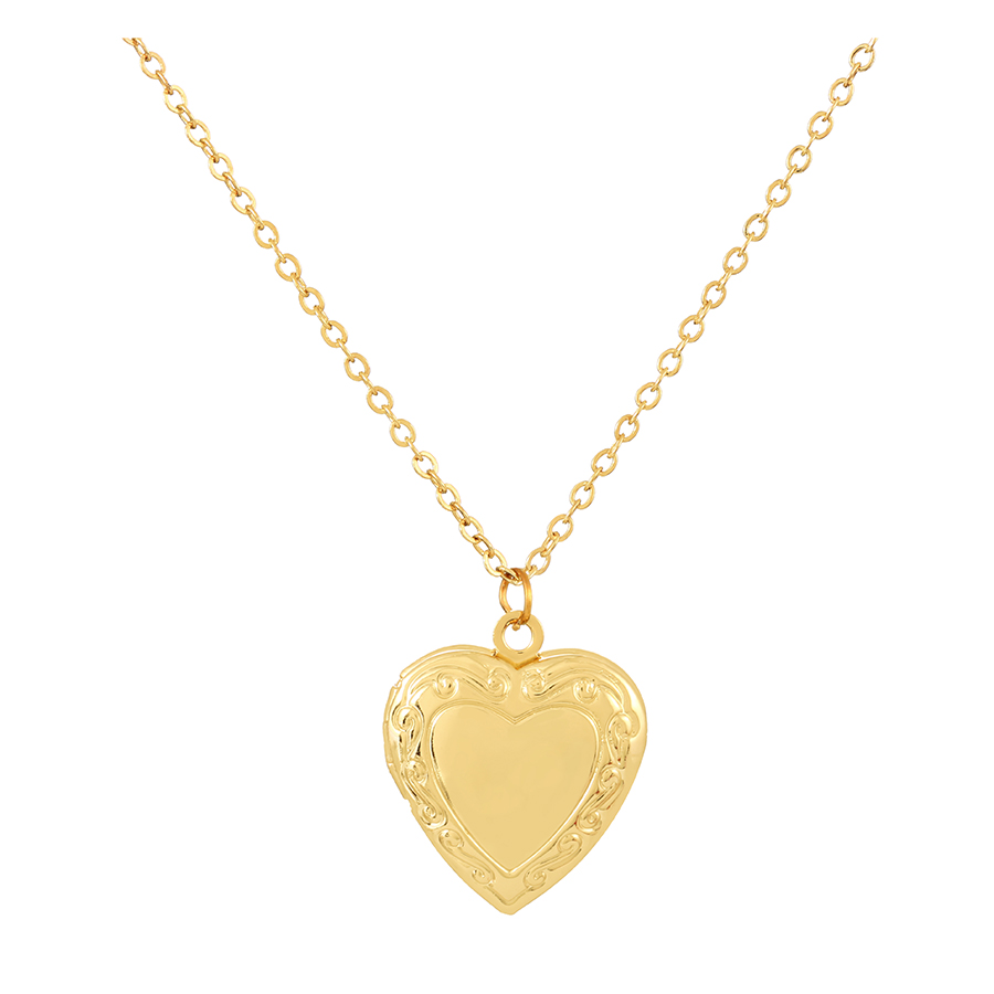 Fashion Gold Brass Heart Letter Flap Open Pendant Necklace,Necklaces