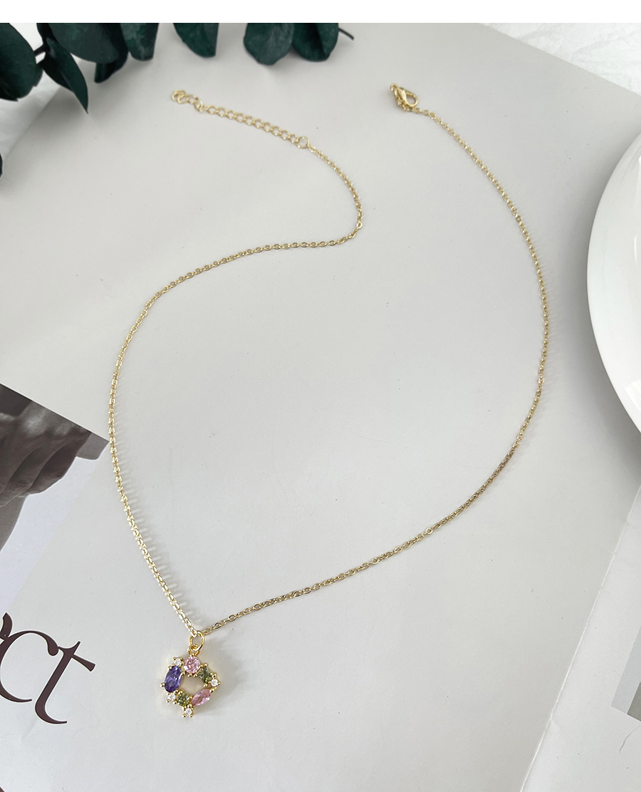 Fashion Gold-4 Bronze Zircon Geometric Pendant Necklace,Necklaces