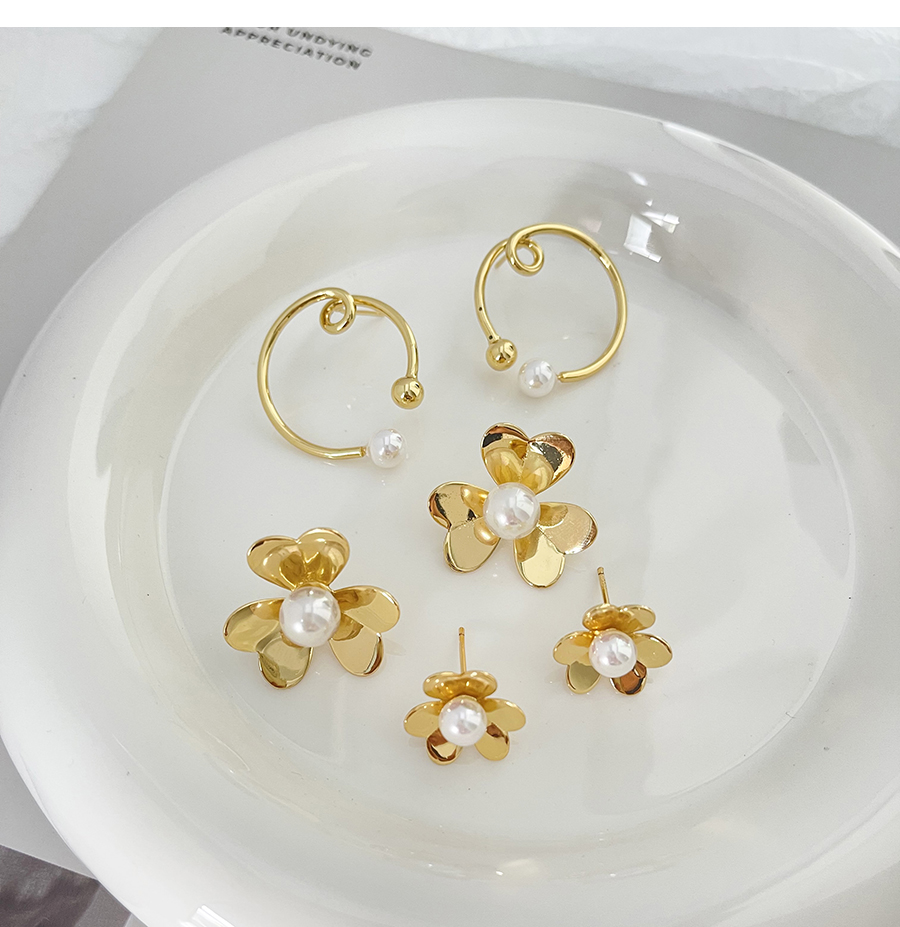 Fashion Gold-2 Copper Pearl Ring Stud Earrings (large),Earrings