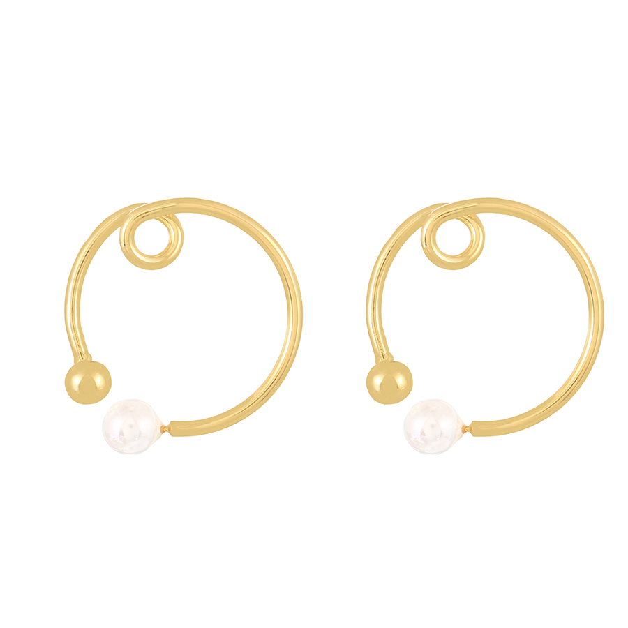 Fashion Gold-3 Copper Pearl Ring Stud Earrings (small),Earrings
