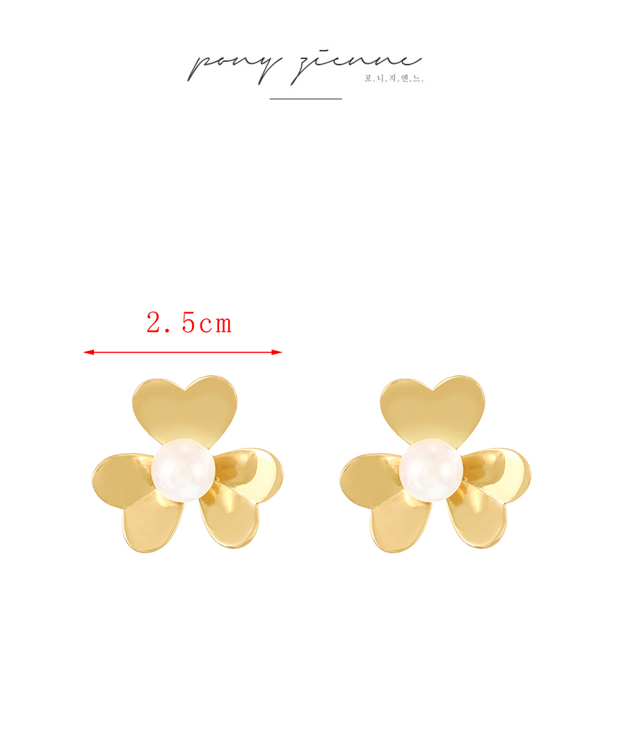 Fashion Gold Copper Pearl Flower Stud Earrings,Earrings