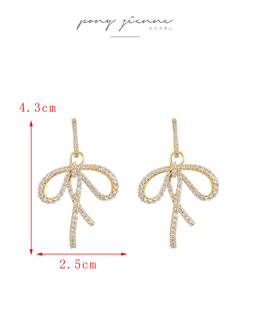 Fashion Gold Brass Zircon Bow Earrings,Earrings