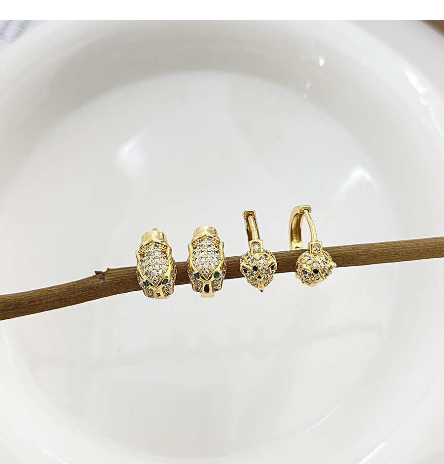 Fashion Gold Bronze Zircon Panther Head Earrings,Earrings