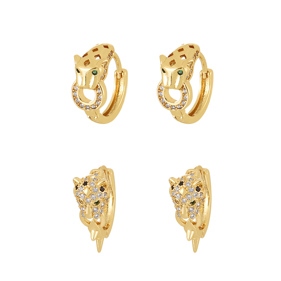 Fashion Gold-2 Bronze Zircon Panther Head Earrings,Earrings