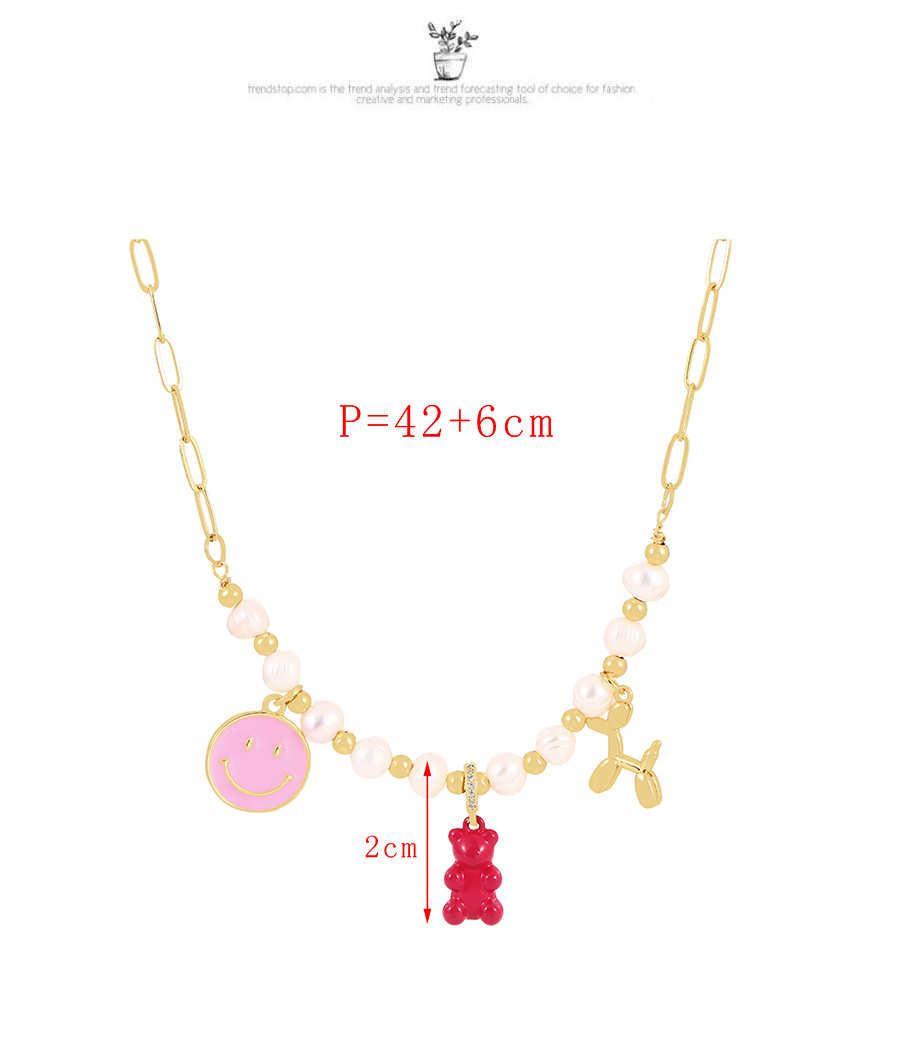 Fashion Gold-3 Bronze Zircon Pearl Drop Oil Love Bear Necklace,Necklaces