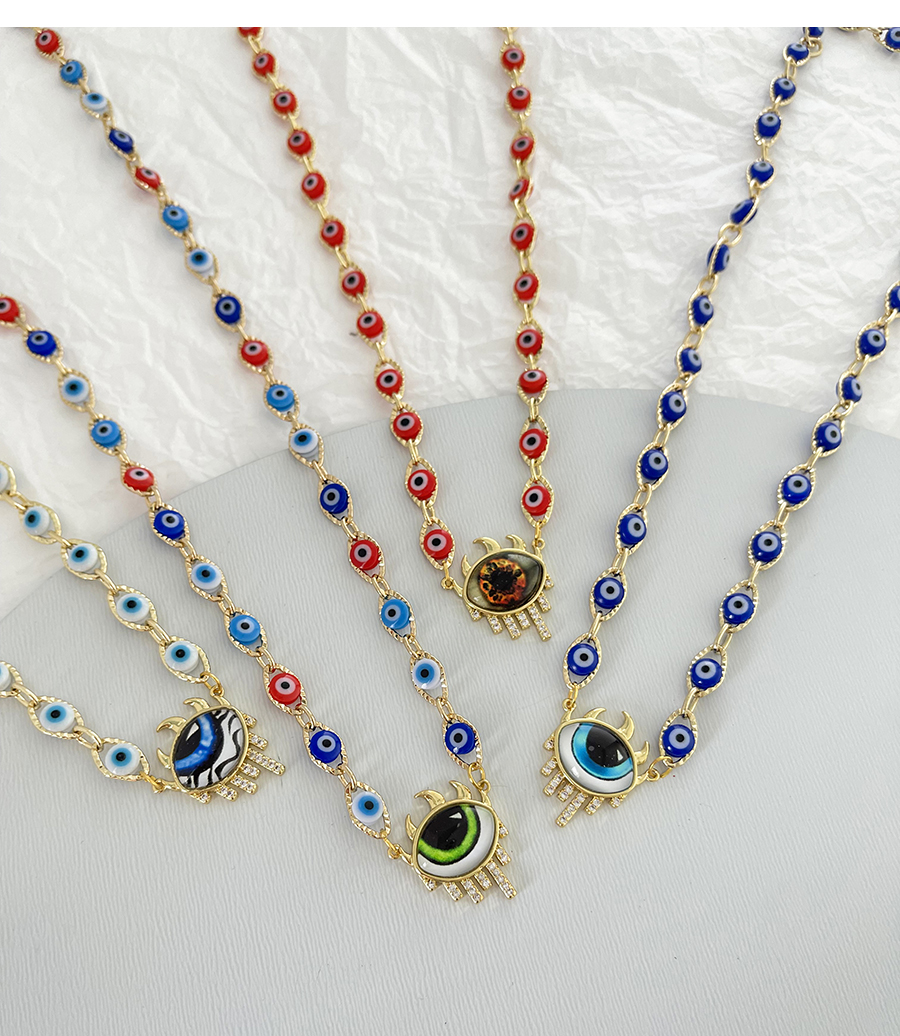 Fashion Royal Blue Bronze Zirconium Set Diamond Oil Eye Necklace,Necklaces