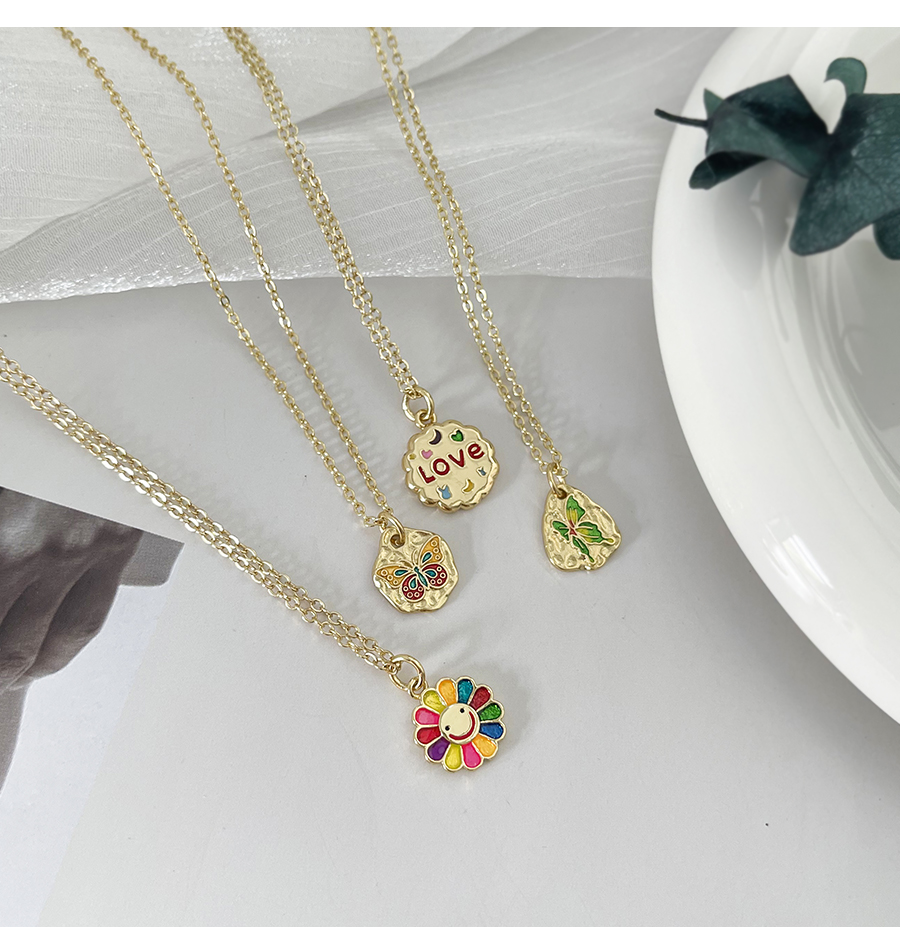 Fashion Gold-9 Copper Drop Oil Flower Pendant Necklace,Necklaces