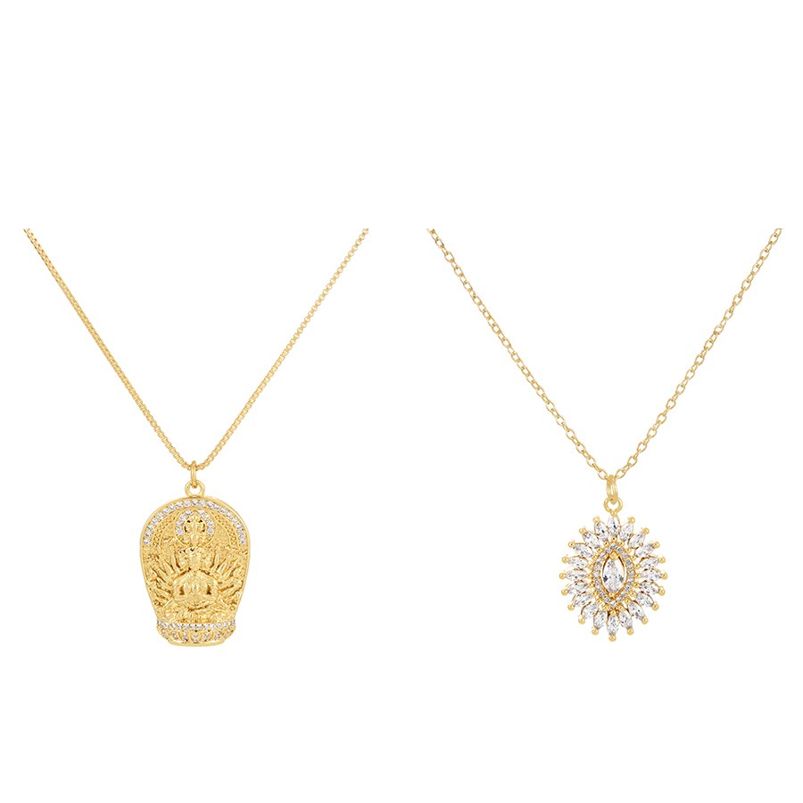 Fashion Gold-3 Bronze Zircon Geometric Pendant Necklace,Necklaces