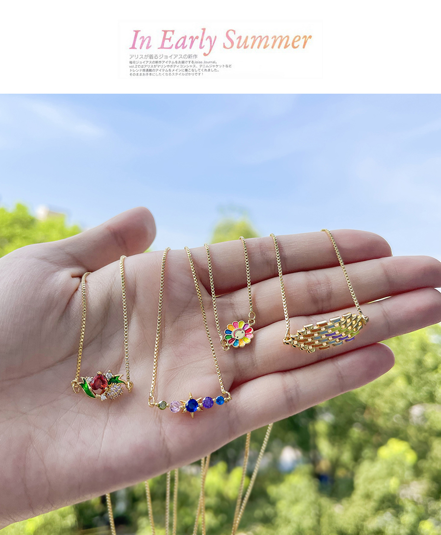 Fashion Gold-3 Copper Drop Oil Flower Pendant Necklace,Necklaces