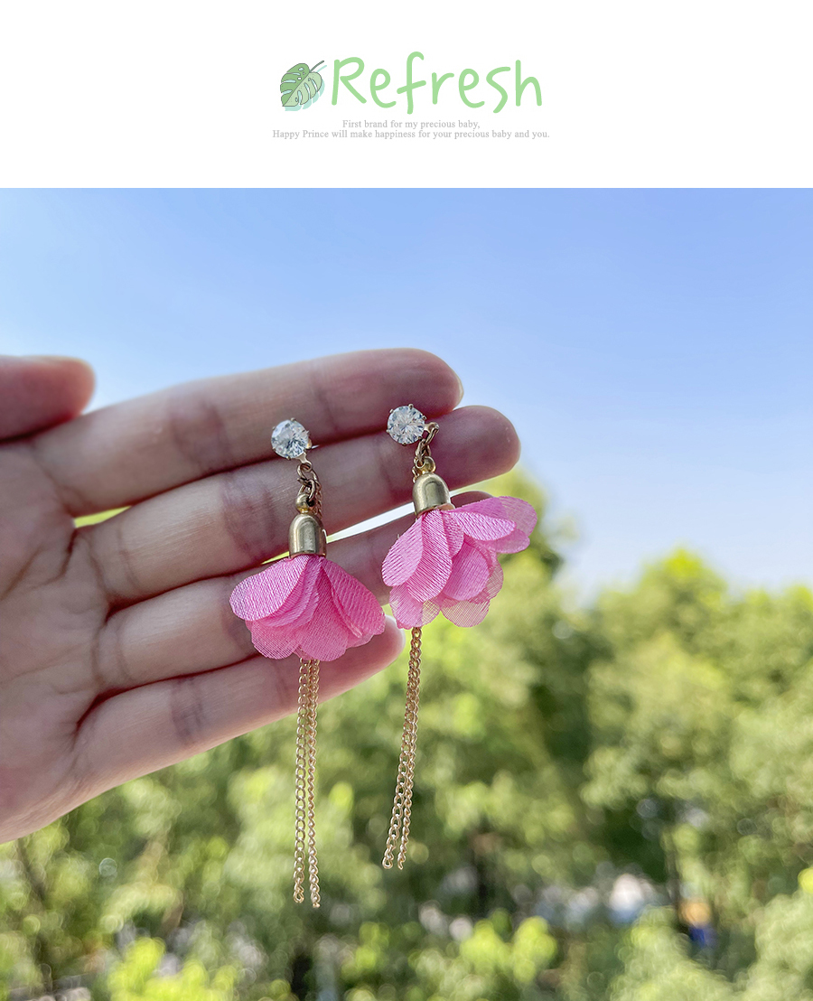 Fashion Light Pink Alloy Inset Zirconium Mesh Flower Chain Earrings,Drop Earrings