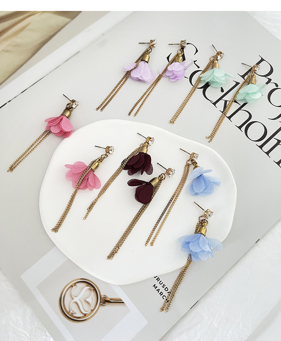 Fashion Light Pink Alloy Inset Zirconium Mesh Flower Chain Earrings,Drop Earrings