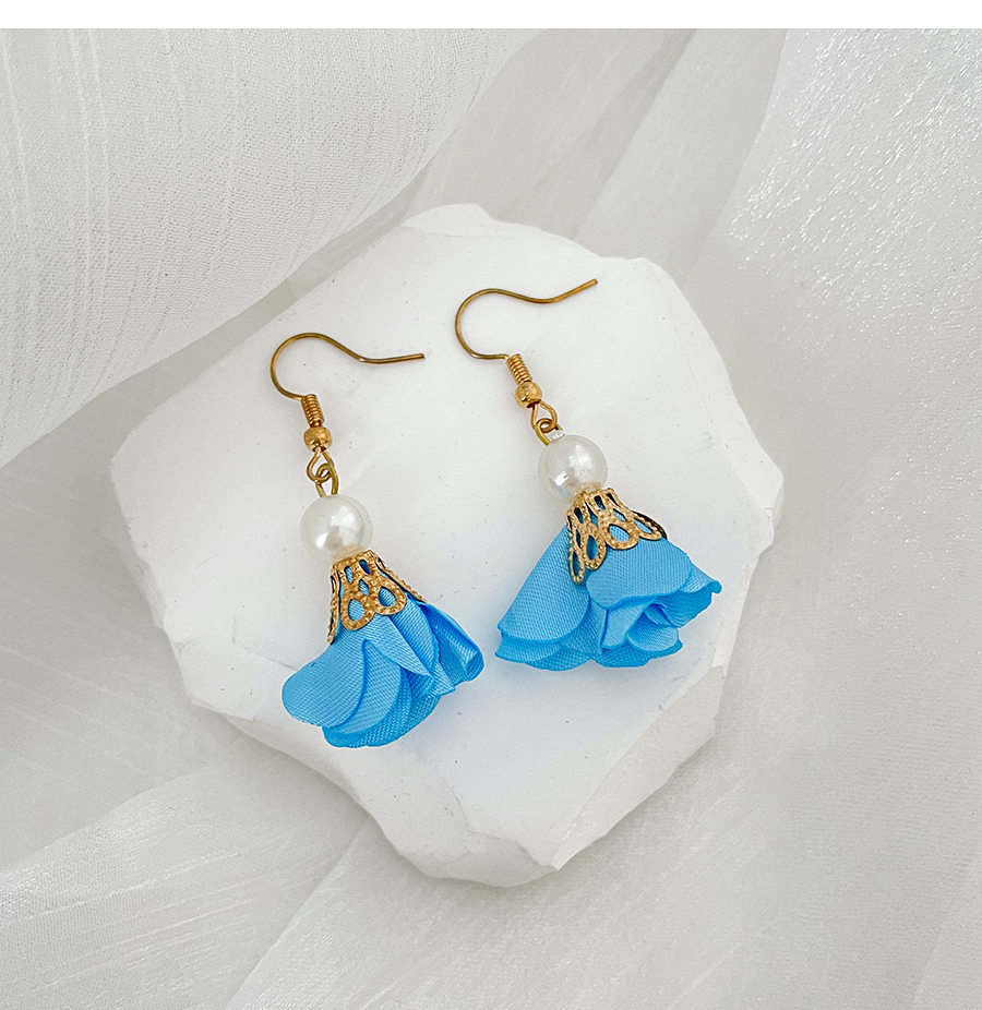 Fashion Blue Alloy Pearl Fabric Flower Earrings,Drop Earrings