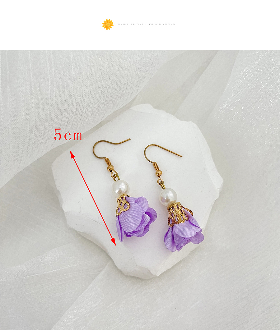Fashion Purple Alloy Pearl Fabric Flower Earrings,Drop Earrings