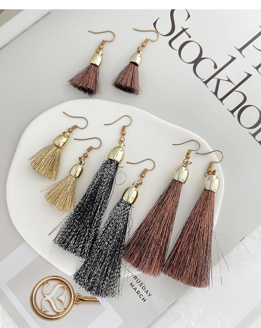 Fashion Black Alloy Cord Sequined Tassel Earrings (long),Drop Earrings