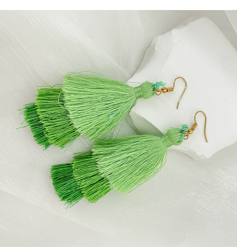 Fashion Green Alloy Cord Colorblock Fringe Earrings,Drop Earrings