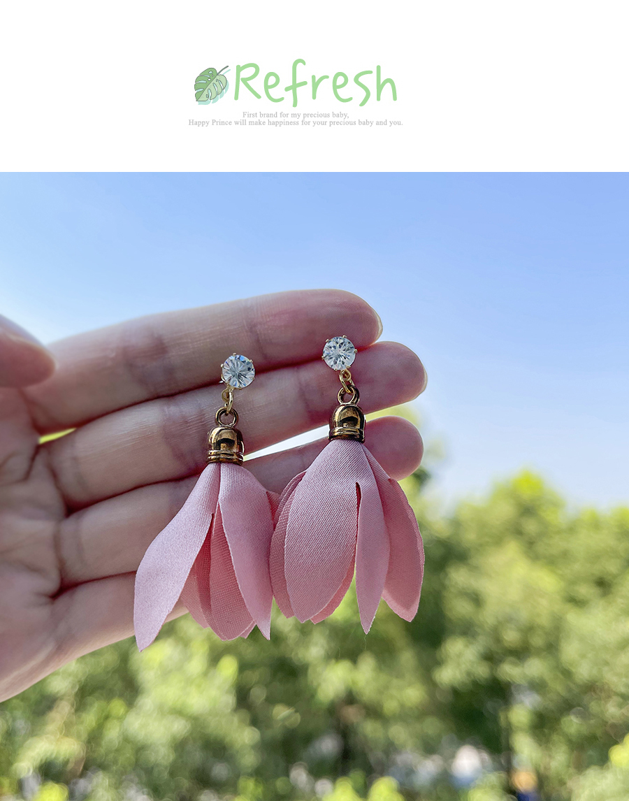 Fashion Pink Alloy Inlaid Zirconium Fabric Flower Stud Earrings,Drop Earrings