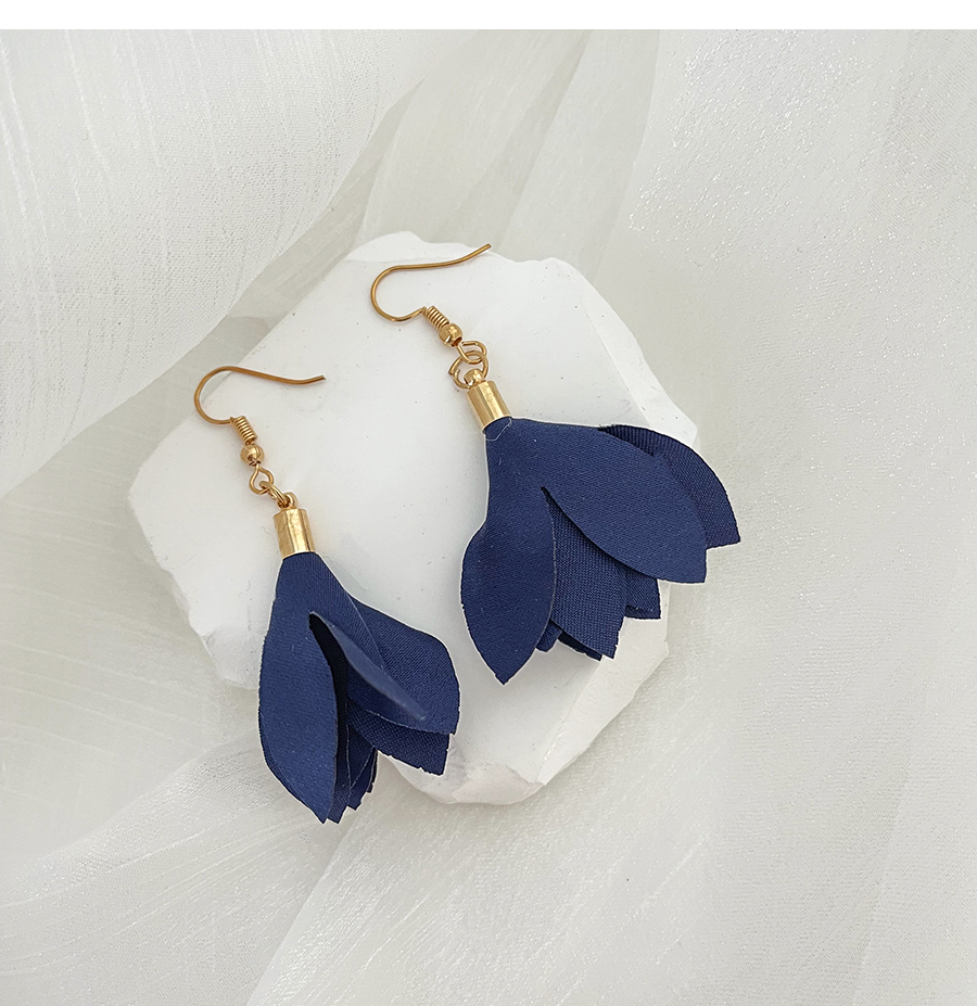 Fashion Navy Blue Alloy Inlaid Zirconium Fabric Flower Stud Earrings,Drop Earrings