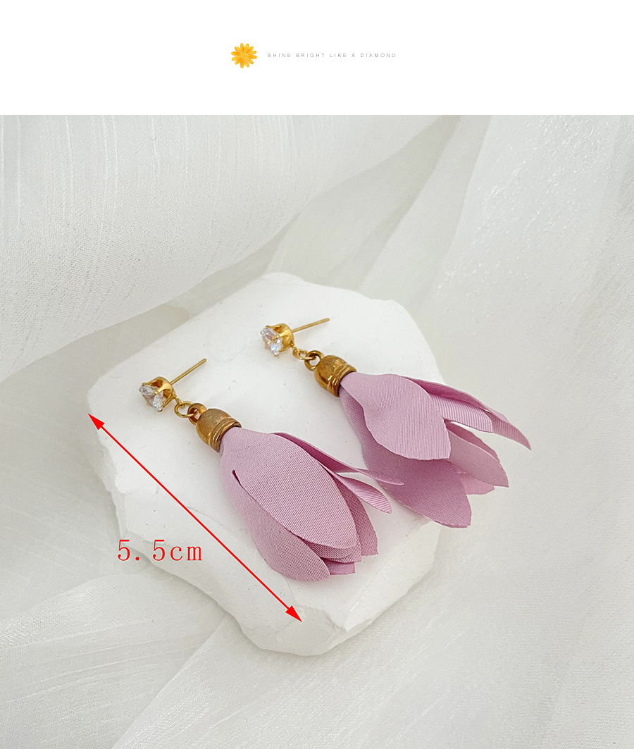 Fashion Leather Pink Alloy Inlaid Zirconium Fabric Flower Stud Earrings,Drop Earrings