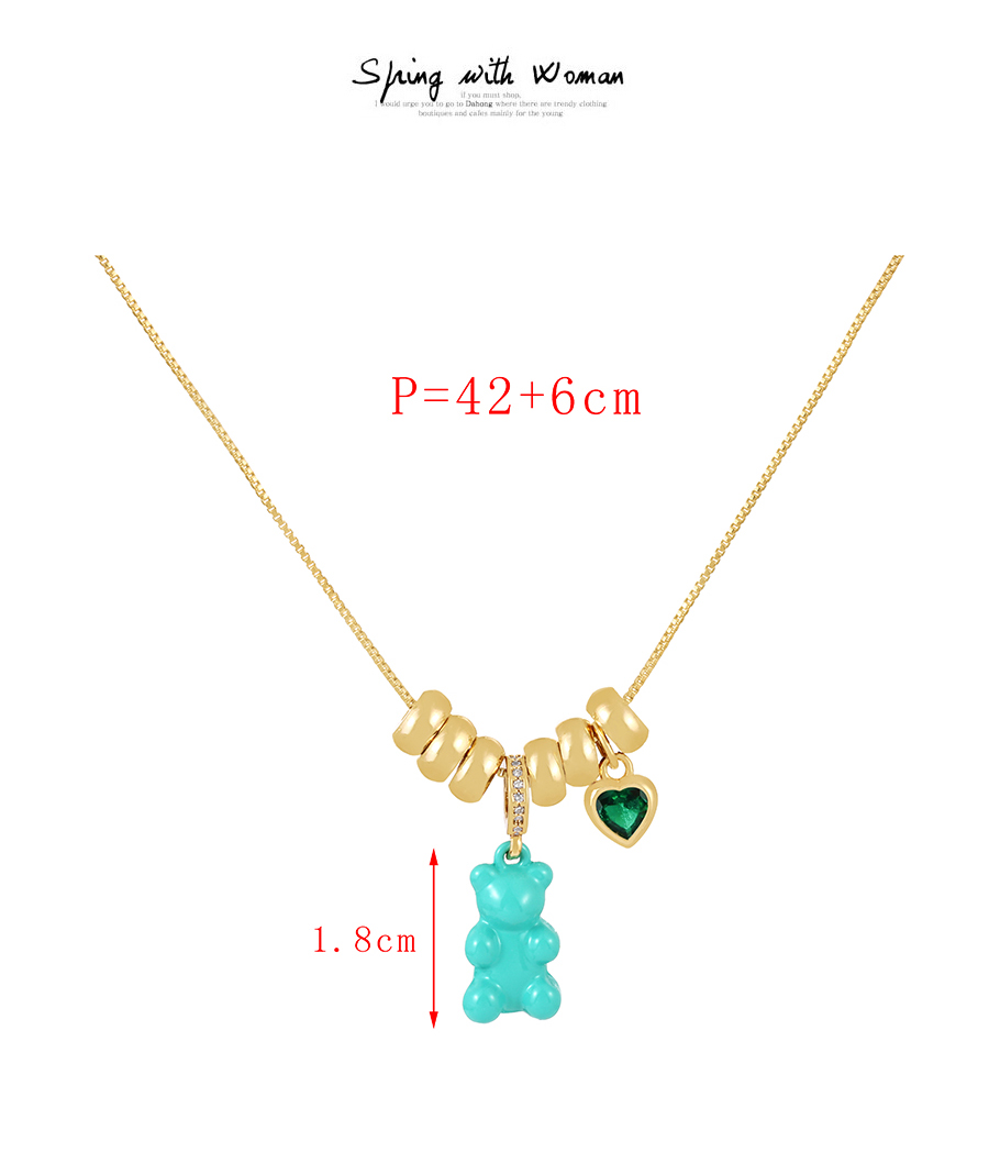 Fashion Lake Green Bronze Zircon Drop Oil Bear Heart Pendant Necklace,Necklaces