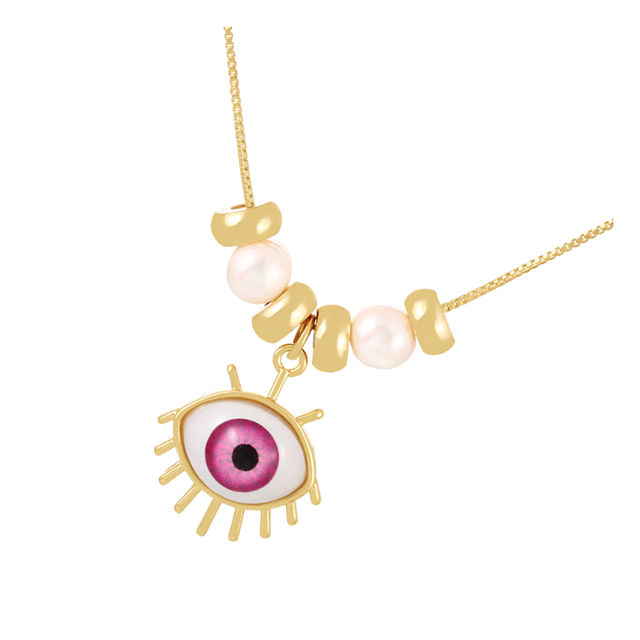 Fashion Pink Copper Drop Oil Eye Pearl Pendant Necklace,Necklaces