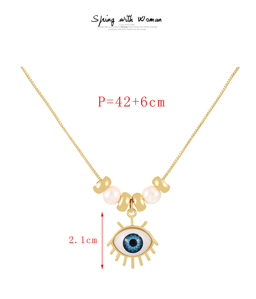 Fashion Blue Copper Drop Oil Eye Pearl Pendant Necklace,Necklaces