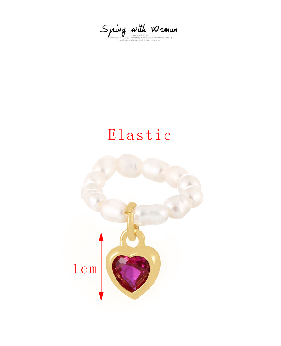 Fashion Purple Bronze Zirconium Pearl Beaded Heart Ring,Rings