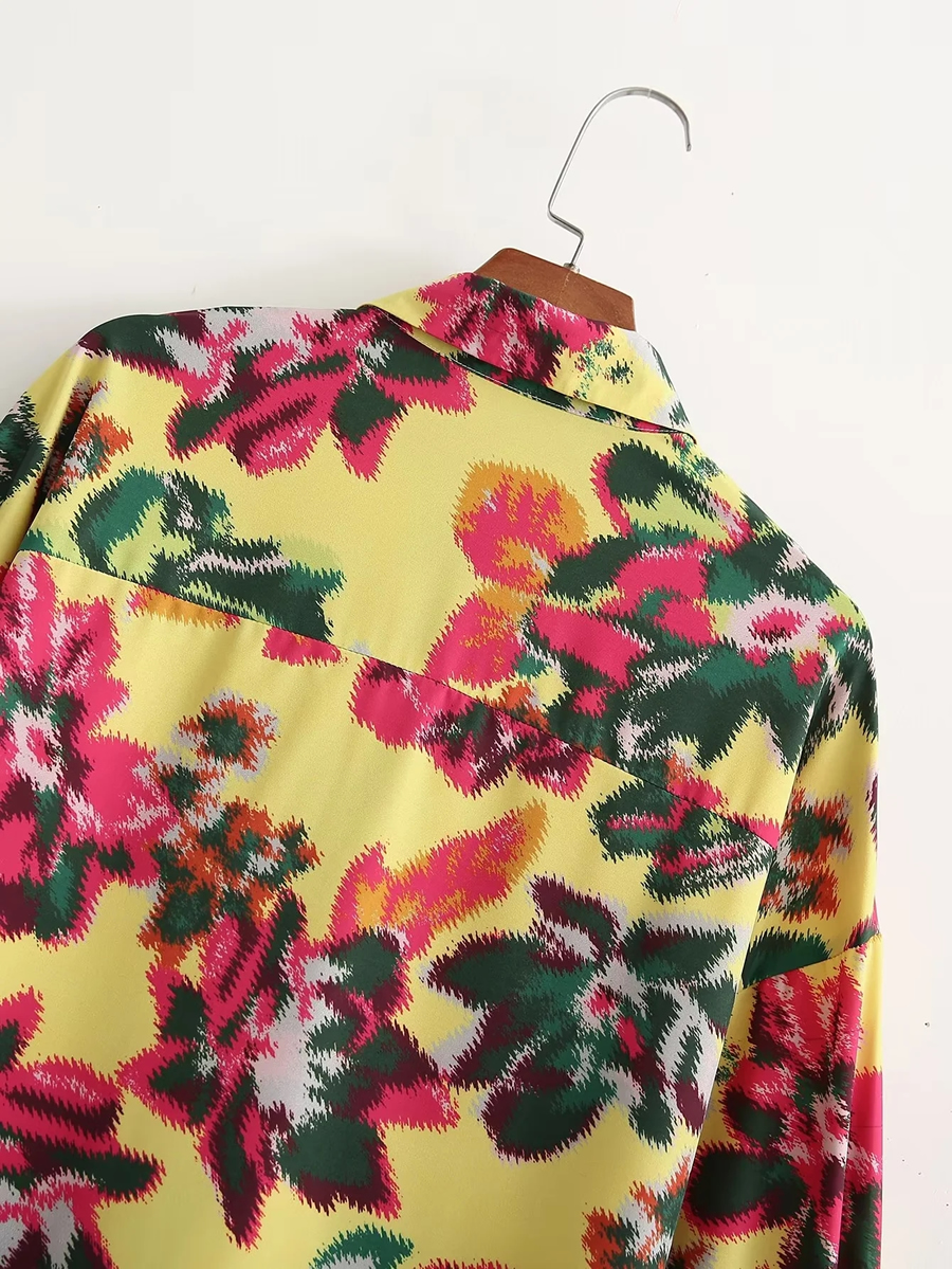 Fashion Yellow Geometric Print Button-up Shirt,Tank Tops & Camis