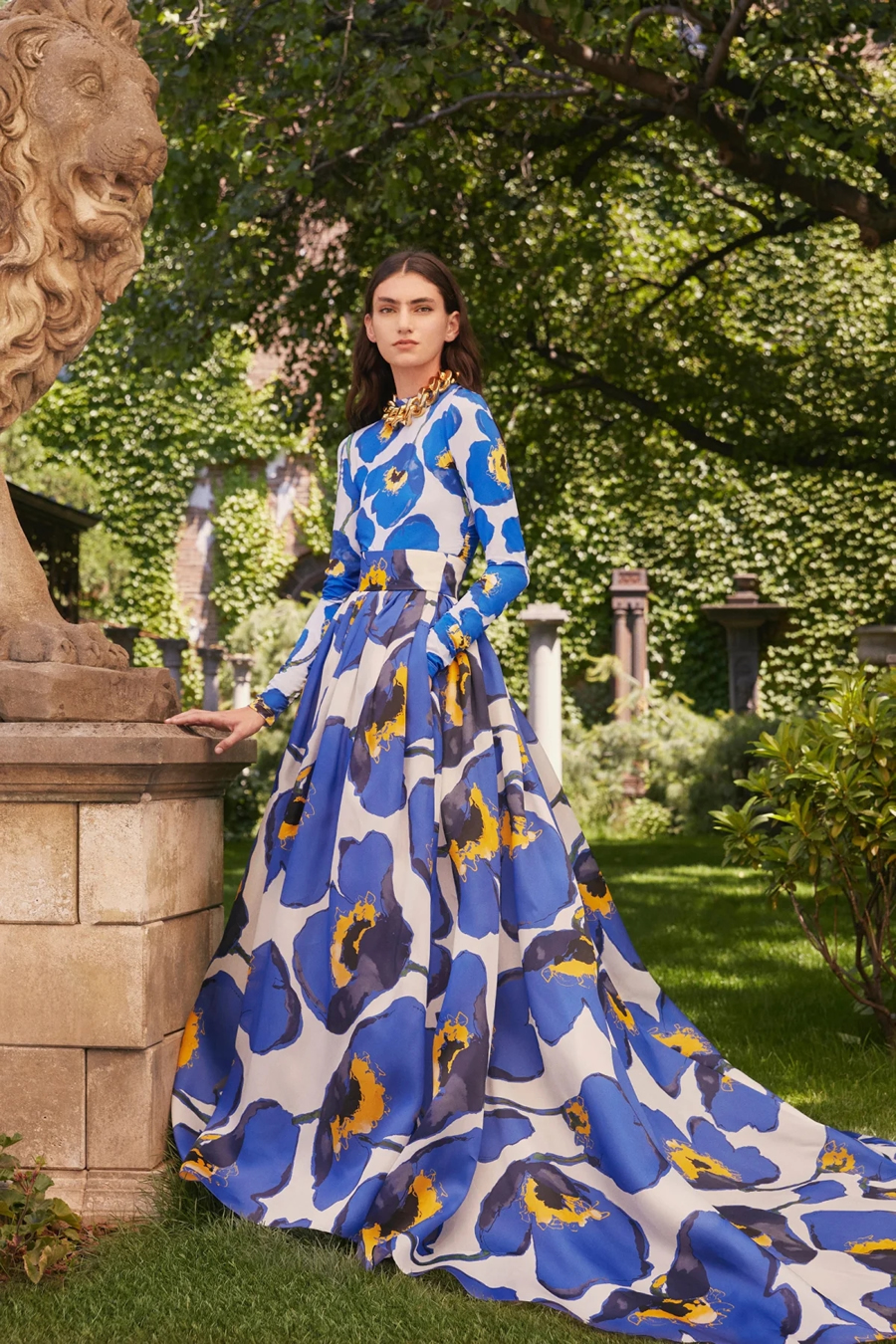 Fashion Blue Geometric Print Cutout Dress,Long Dress