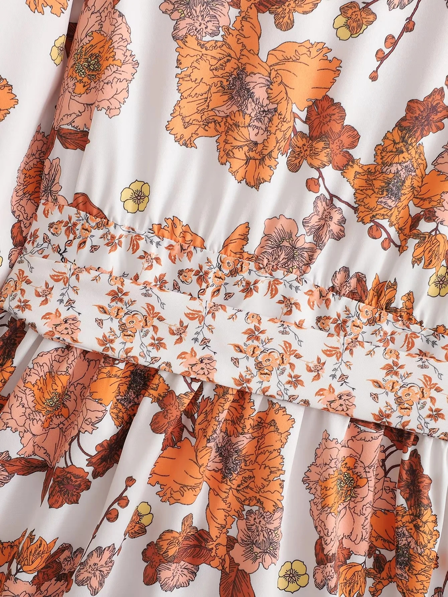 Fashion Orange Geometric Print Lace-up V-neck Dress,Mini & Short Dresses
