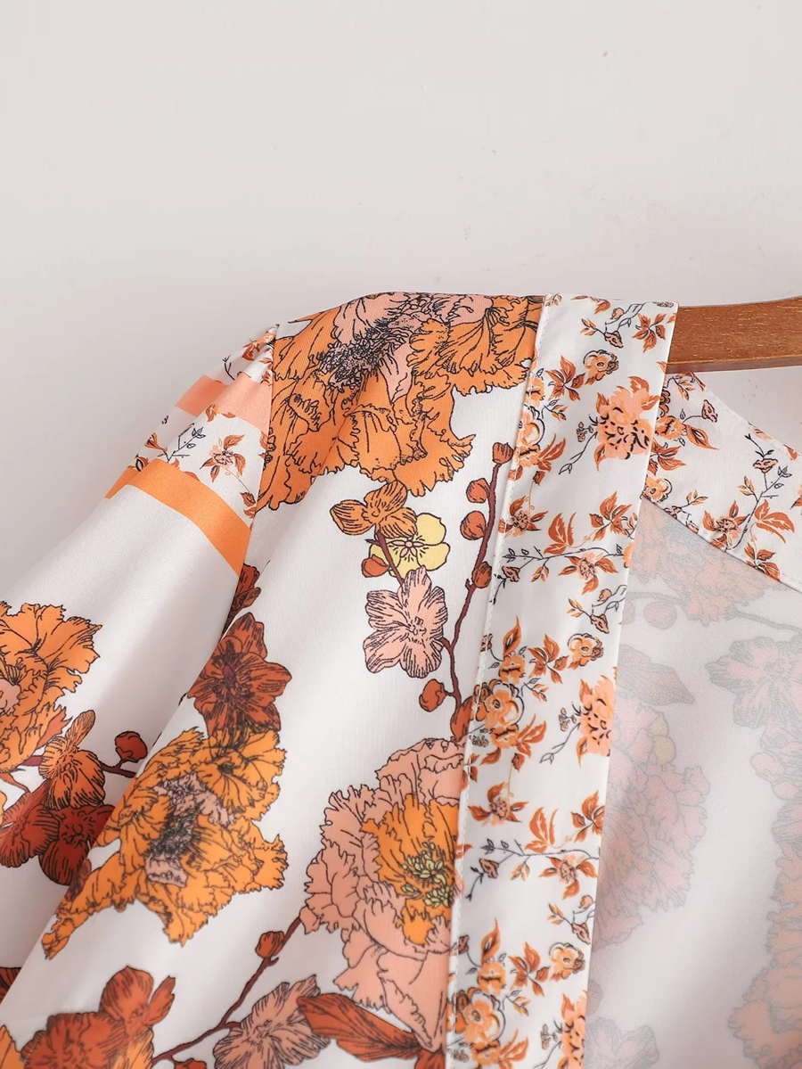Fashion Orange Geometric Print Lace-up V-neck Dress,Mini & Short Dresses