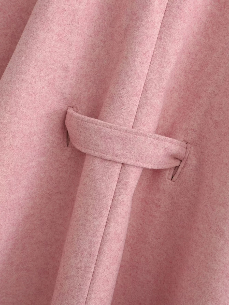 Fashion Pink Woolen Knotted Cape Coat,Coat-Jacket
