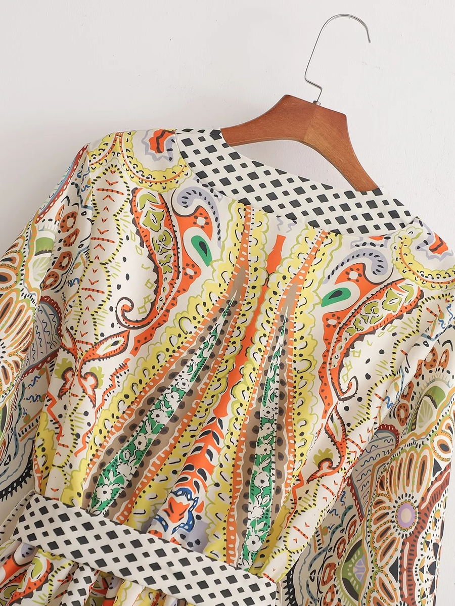 Fashion Photo Color Geometric Print Lace-up V-neck Dress,Mini & Short Dresses