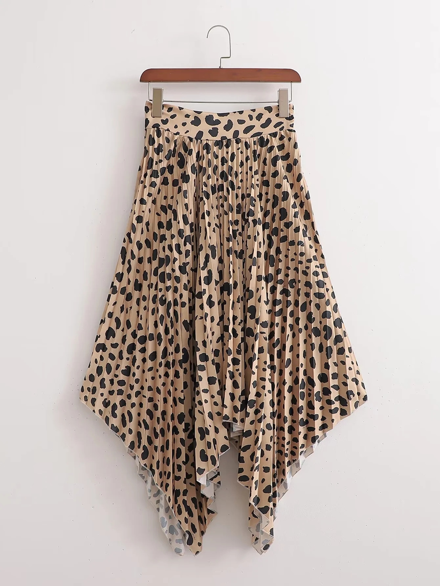 Fashion Leopard Print Satin Leopard Crinkle Irregular Skirt,Skirts