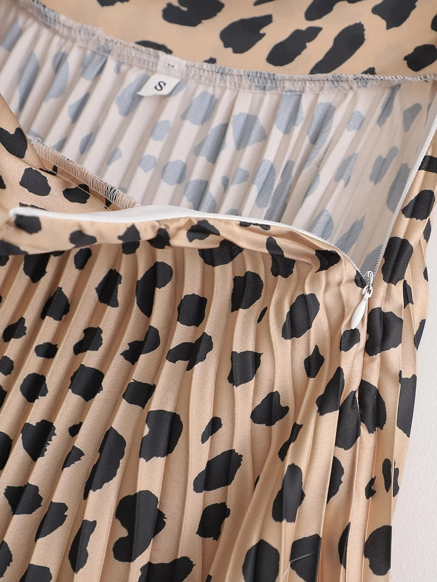 Fashion Leopard Print Satin Leopard Crinkle Irregular Skirt,Skirts