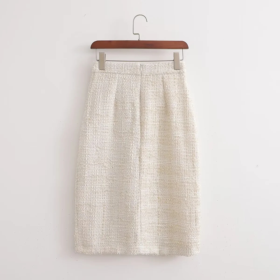 Fashion White Duffel-breasted Slit Skirt,Skirts