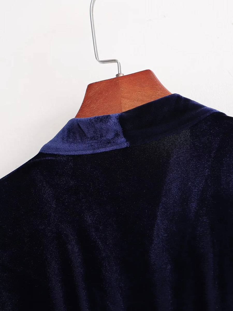 Fashion Blue Velvet Dolman Sleeve Dress,Mini & Short Dresses
