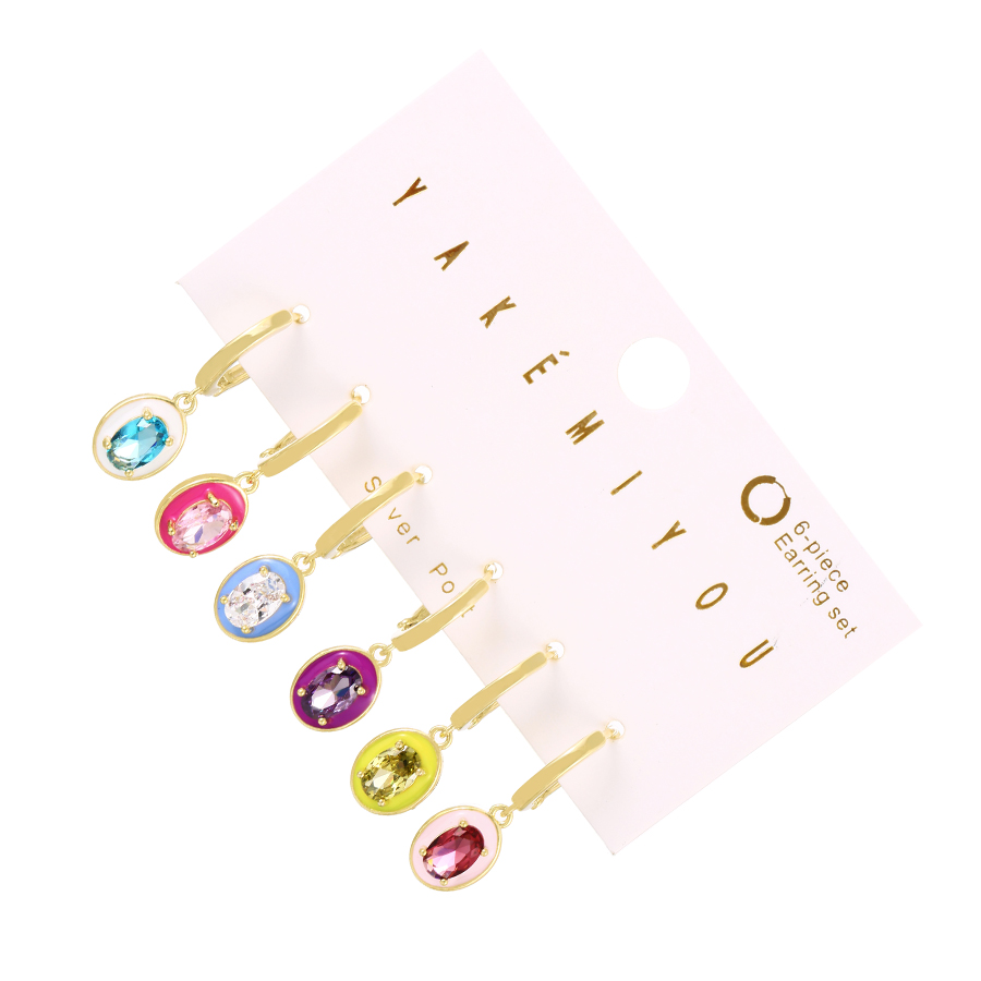 Fashion Color Set Of 6 Copper-inlaid Zircon Contrast Oval Earrings,Earring Set