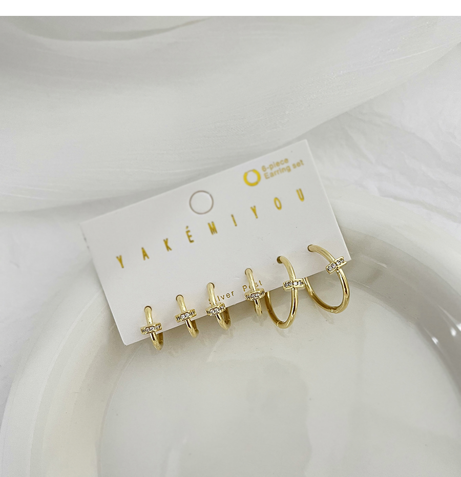 Fashion Gold Set Of 6 Brass Zircon Hoop Earrings,Jewelry Set
