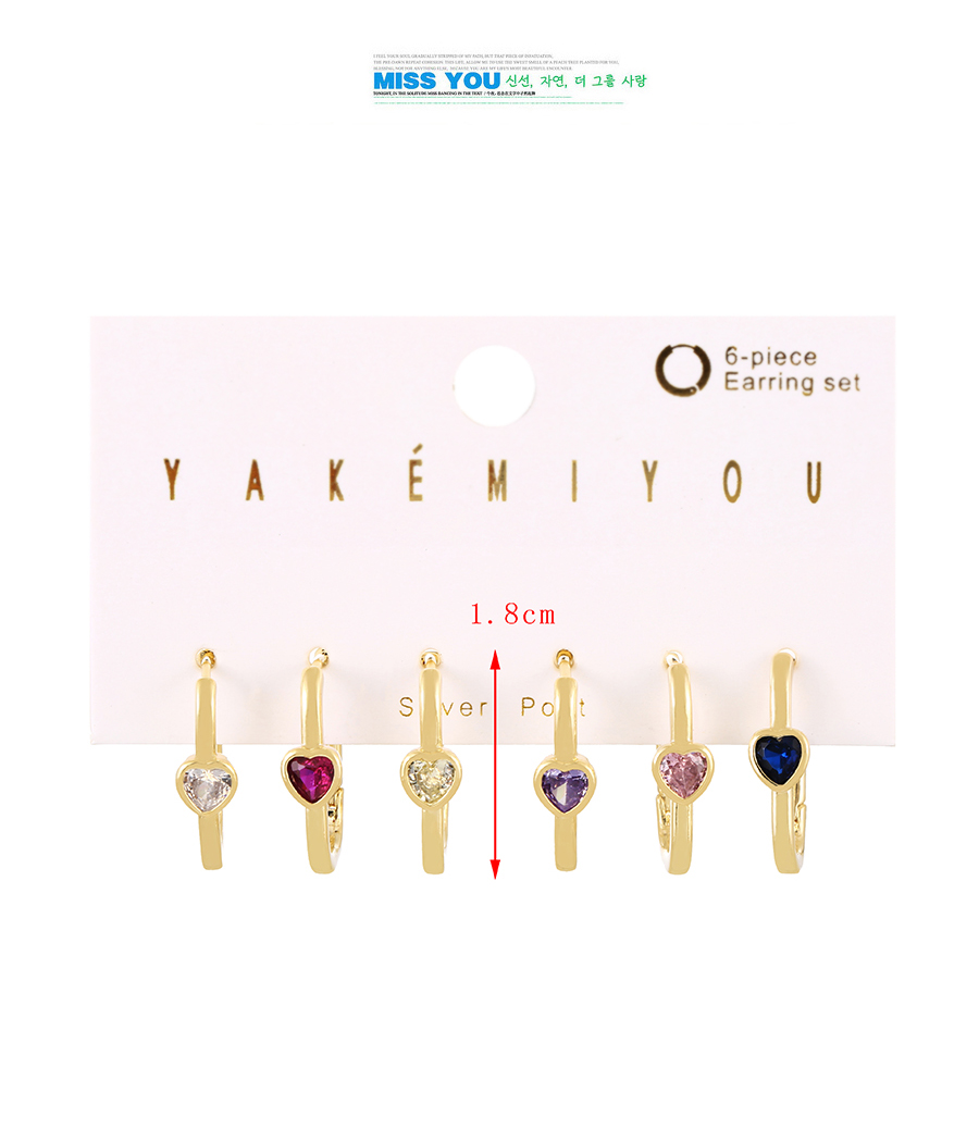 Fashion Color 4-piece Set Of Copper Inlaid Zircon Heart Earrings,Earring Set
