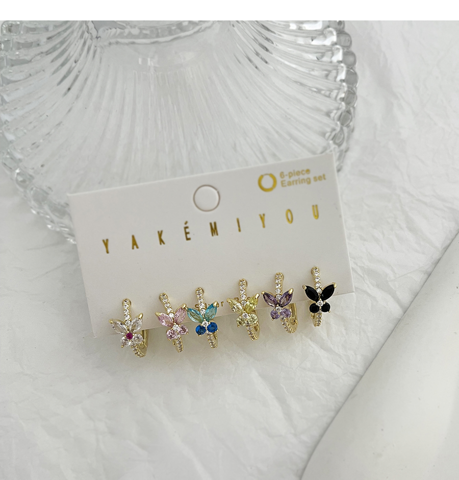 Fashion Color Set Of 6 Copper Zircon Butterfly Earrings,Earring Set