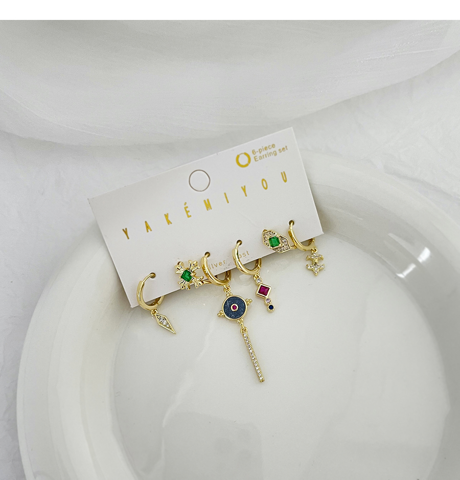 Fashion Color Set Of 6 Brass-inlaid Zircon Cross Diamond Earrings,Earring Set