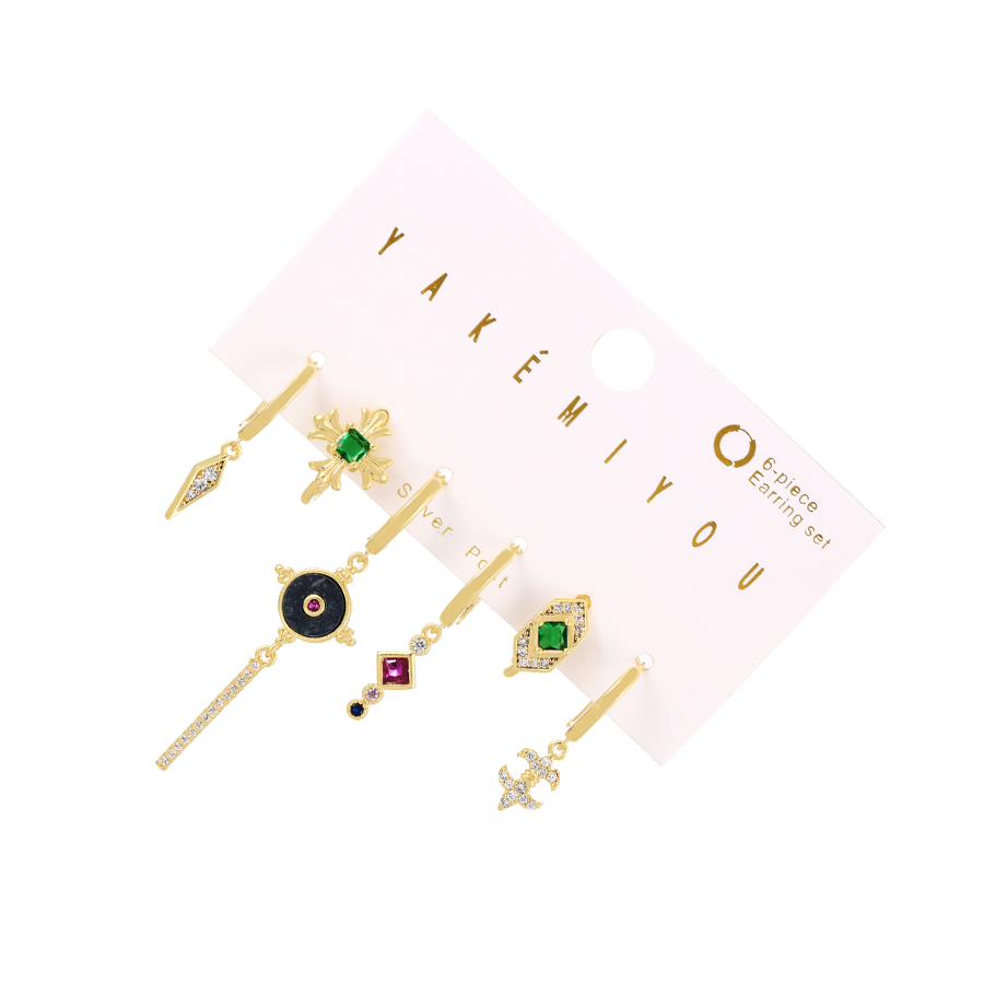 Fashion Color Set Of 6 Brass-inlaid Zircon Cross Diamond Earrings,Earring Set