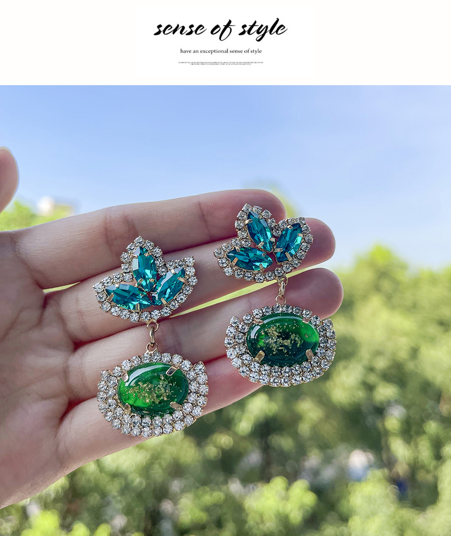 Fashion Green Alloy Diamond Geometric Stud Earrings,Stud Earrings