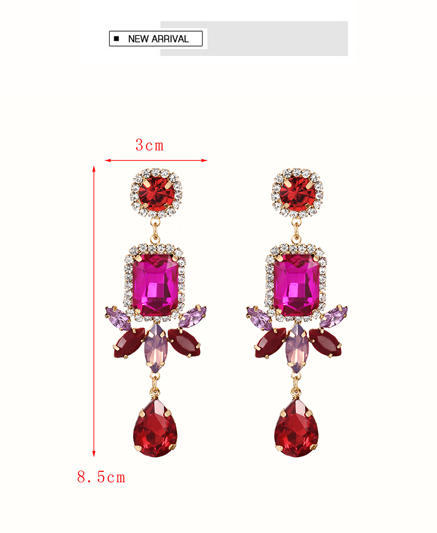 Fashion Red Alloy Diamond Geometric Drop Earrings,Drop Earrings