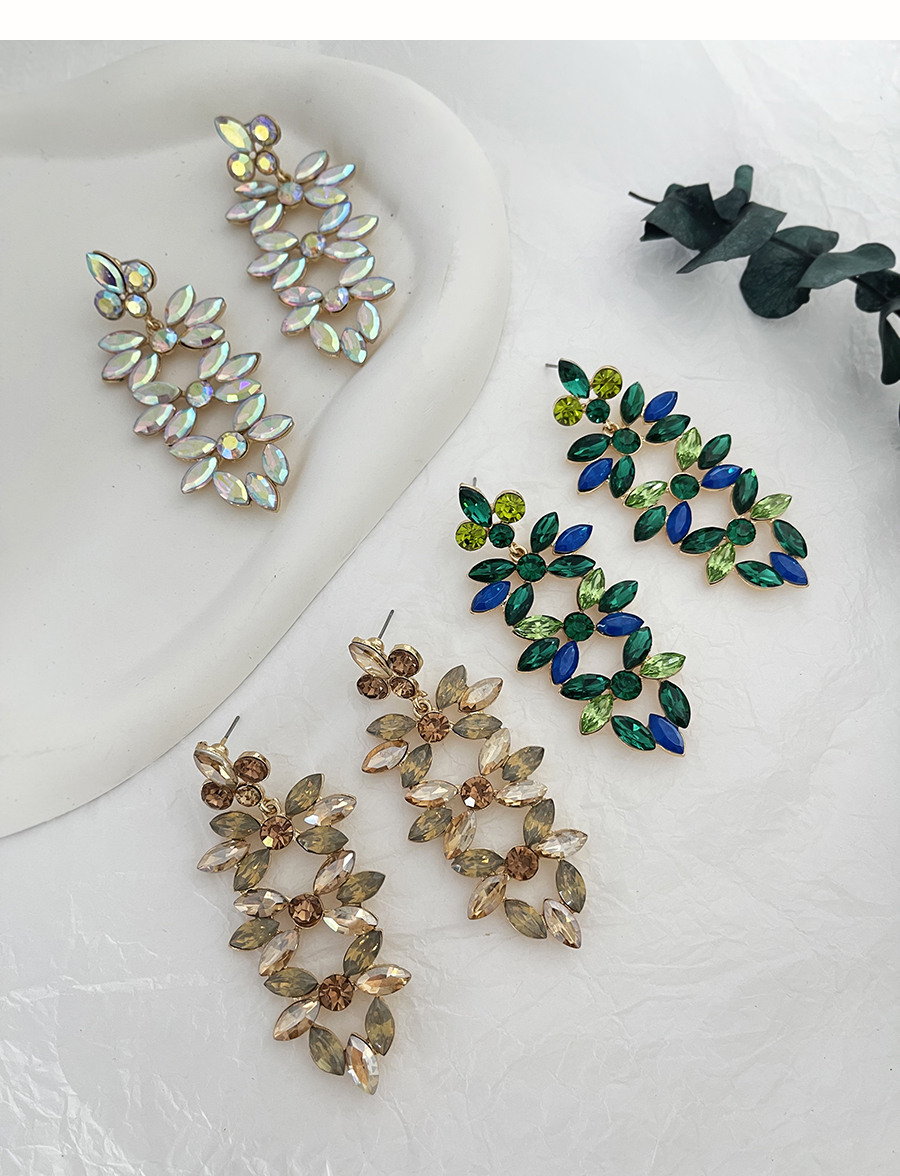 Fashion Blue Alloy Diamond Water Drop Flower Stud Earrings,Stud Earrings