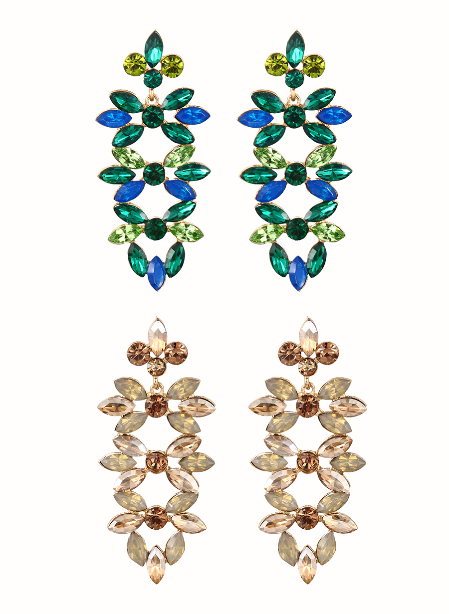 Fashion Ab Color Alloy Diamond Water Drop Flower Stud Earrings,Stud Earrings